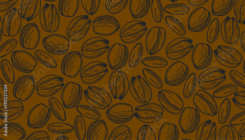 Pistachio Nut Seamless Pattern. Hand Drawn Pistachio Doodle  for Packaging Design. Pistachio Doodle Pattern. Sketch Vector Background
