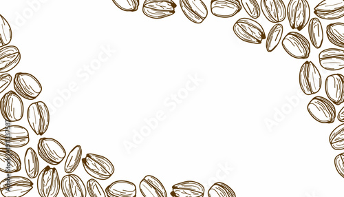 Pistachio Nut Frame Border Seamless Pattern. Hand Drawn Vector Background. Pistachio Doodle Frame Composition Hand Drawn Seamless for background
