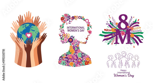 Vibrant International Women's Day illustrations for celebration and empowerment