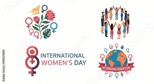 Vibrant International Women's Day illustrations for empowerment campaigns