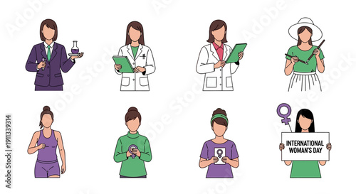 Diverse women celebrating International Women's Day in various professions