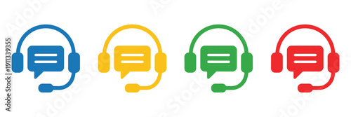 Customer service solid blue color icon set multiple style collection, vector illustrations