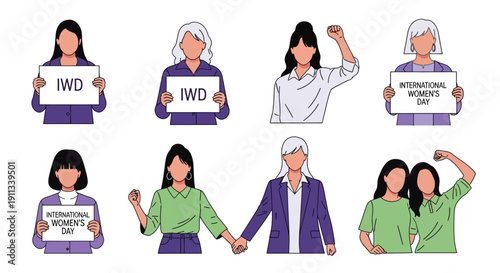 Women celebrating International Women's Day with empowering signs and gestures