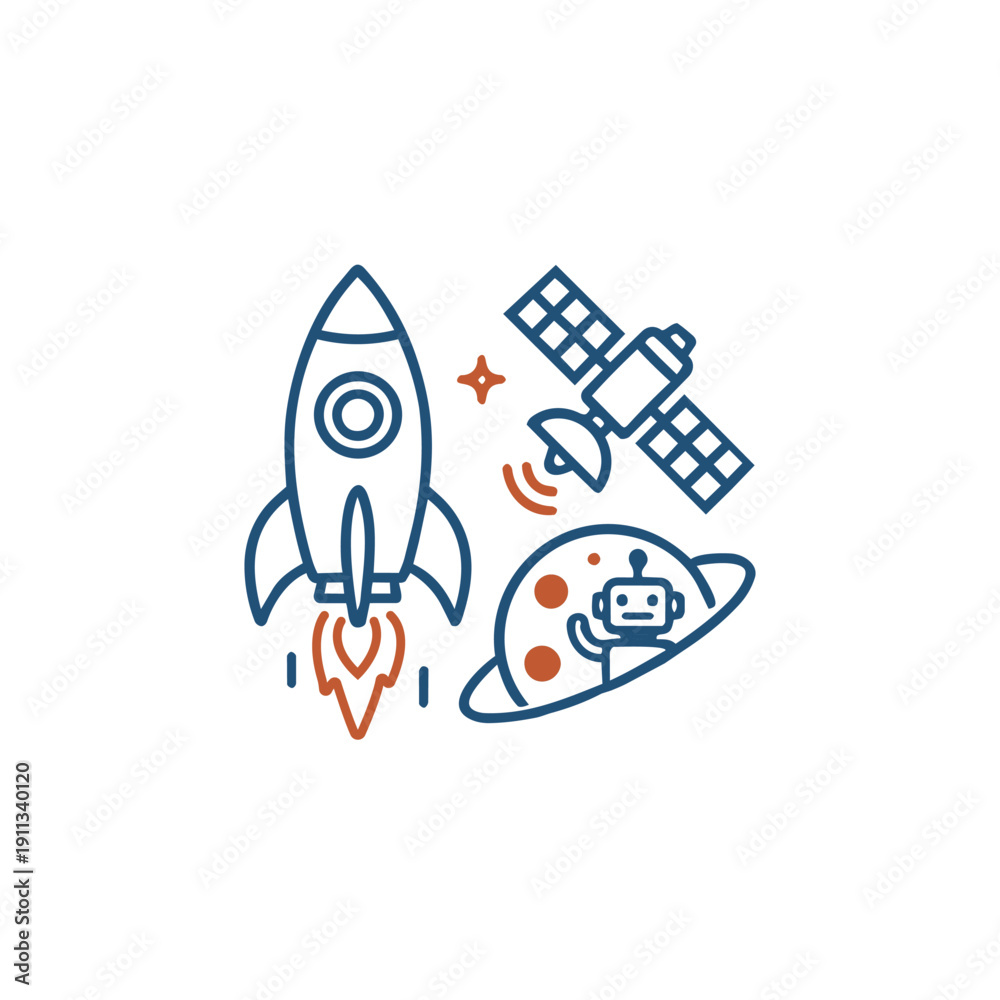 Fototapeta premium AI Space Technology Satellite Rocket Artificial Intelligence System