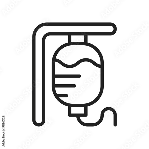 IV Drip Bag Outline Icon Medical Infusion Line Art Vector
