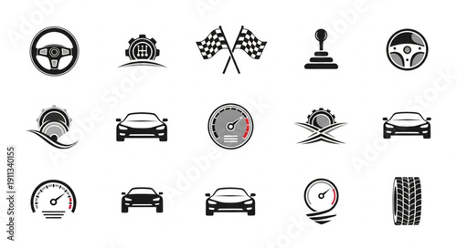 Collection of Automotive Icons and Symbols for Racing and Cars.