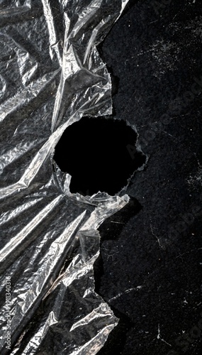 Torn plastic film texture background with crumpled transparent wrinkles and grunge overlay, abstract distressed surface for modern design and copy space