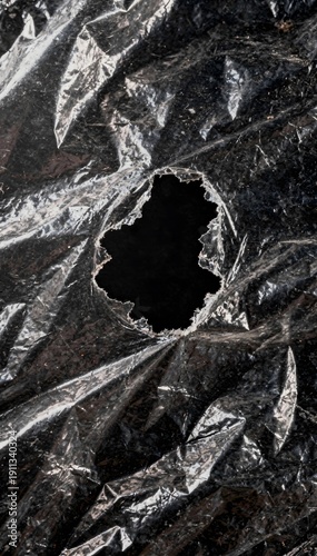 Torn plastic film texture background with crumpled transparent wrinkles and grunge overlay, abstract distressed surface for modern design and copy space