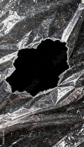 Torn plastic film texture background with crumpled transparent wrinkles and grunge overlay, abstract distressed surface for modern design and copy space