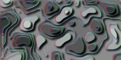 Abstract topographic map background with layered organic shapes and colorful neon outlines creating a dynamic and modern visual texture for design projects