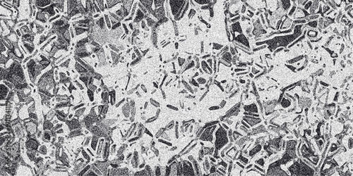 Intricate monochrome abstract pattern with a complex network of interconnected lines and organic shapes, featuring a grainy texture for a unique digital art background