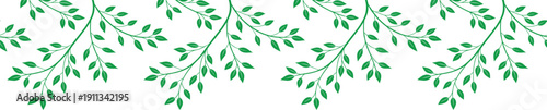 Seamless green floral vine pattern with delicate leafy branches. Fresh botanical repeating background ideal for wallpaper, textile, packaging, and surface design. Elegant natural texture for modern .