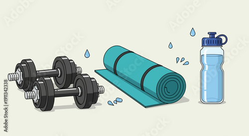 Home Workout Fitness Equipment Set Vector