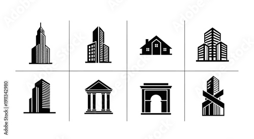 Black Urban Architecture Icon Set