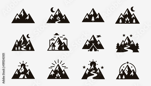Flat Mountain Landscape Logo Set