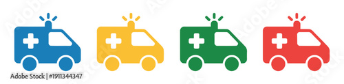 Emergency service icon set color multiple style collection, vector illustrations representing first aid