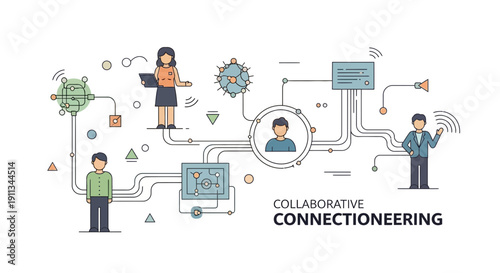 People Collaborating with Technology and Icons.