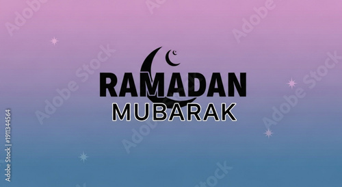 Ramadan mubarak greeting card with crescent moon and star on purple blue background