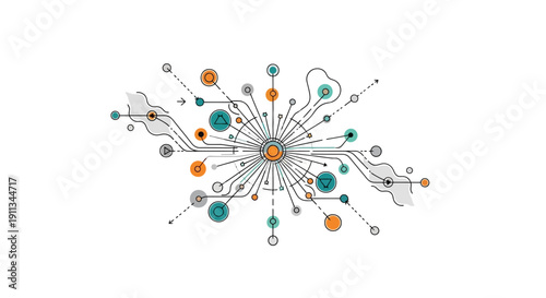 Network Diagram with Colored Nodes and Lines.