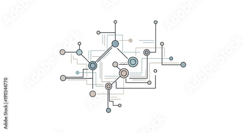 Complex Network Diagram with Nodes and Connections.