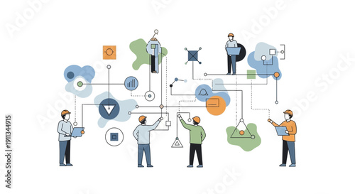 Team Collaborating on Project with Icons.