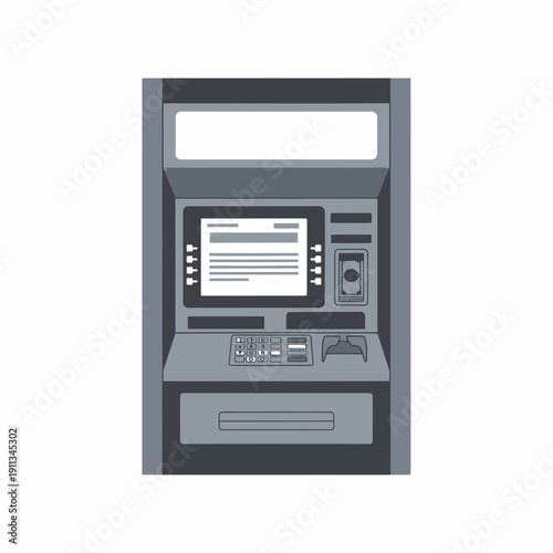 Automated Teller Machine ATM Kiosk Isolated Icon for Banking and Cash Withdrawal Flat Vector Illustration
