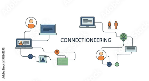 Tableau sur toile Connectioneering Diagram with Devices and Icons.