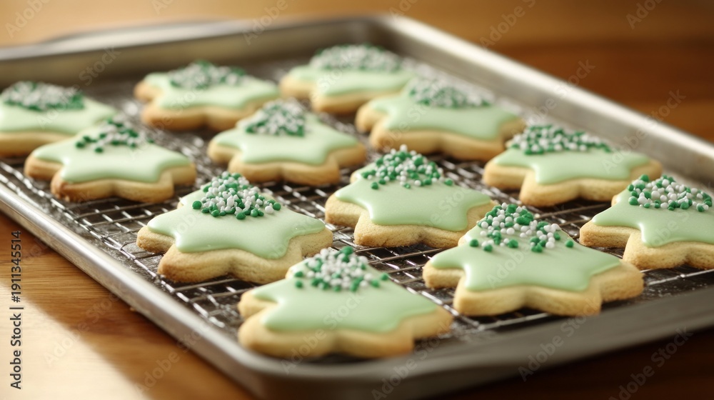 Fototapeta premium Festive Christmas Tree Cookies with Icing Decorations