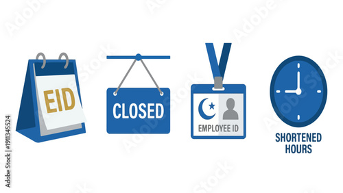 Corporate Business Ramadan Office Concept Set, Calendar Sign Clock ID Card Collection