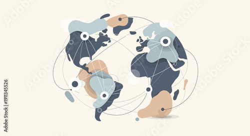 Stylized Globe with Continents and Connections.