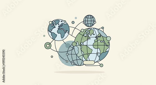Global Network Illustration with Earth Maps.