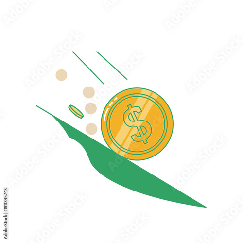 Coin Rolling Down Hill Graph for Currency Devaluation and Inflation Economy Flat Vector Illustration