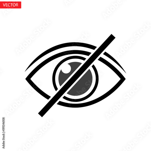 Eye Icon with Slash Symbol for Hidden Bank Balance and Privacy Protection Flat Vector Illustration