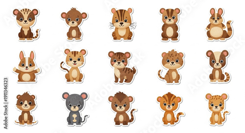 Collection of Cute Cartoon Animals in Various Poses.