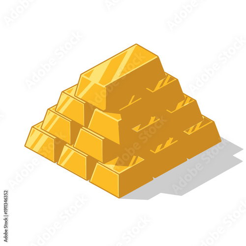 Stack of Gold Bars Isometric Icon for Wealth Reserve and Investment Assets Flat Vector Illustration
