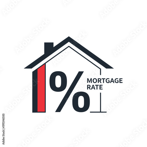 House Icon with Percentage Sign for Mortgage Rate and Real Estate Interest Flat Vector Illustration