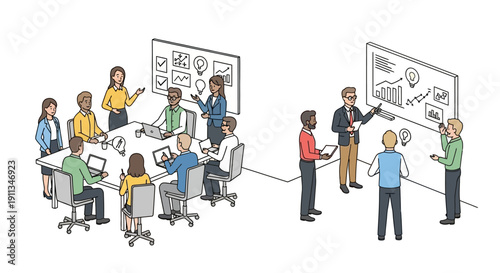 Business Meeting with Whiteboard Presentation.