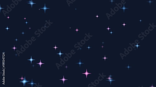 Seamless loop of stylized pink and blue twinkling stars sparkling over a deep navy blue background. Perfect as a graphic overlay element for festive holidays, celebrations, magical visuals