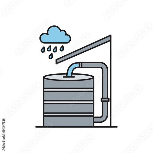 Rainwater harvesting tank system icon for sustainable water management and eco living.