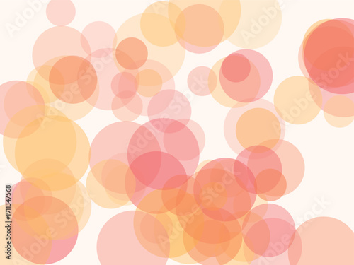Vibrant orange pink bokeh background with colorful translucent circles on white