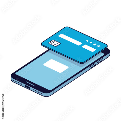 Smartphone with a credit card sliding out for mobile wallet and digital payment.