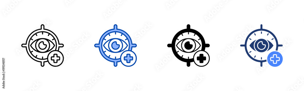Obraz premium Ophthalmology Solid color and black line drawing vector illustration set