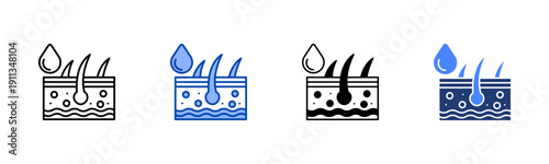 Dermatology  Solid color and black line drawing vector illustration set