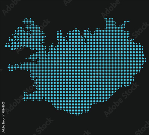 Iceland Light Blue Point Grid Map on Black for Pituffik Air Bridge and World's Largest AI Data Center