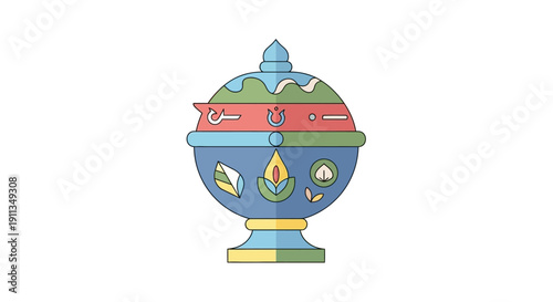 Decorative ancient urn with floral motifs and geometric patterns, isolated on white background