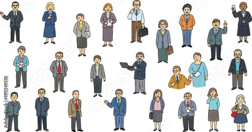 Diverse group of people in various professions standing together in a grid pattern, showcasing different occupations and attire.