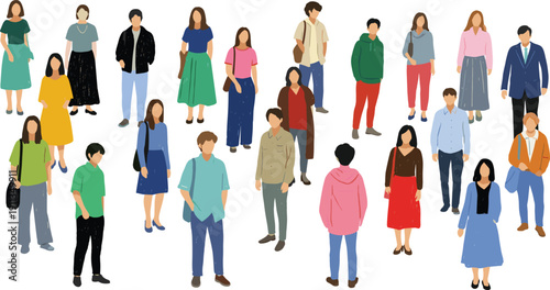 Diverse group of people standing together in a casual gathering, viewed from above
