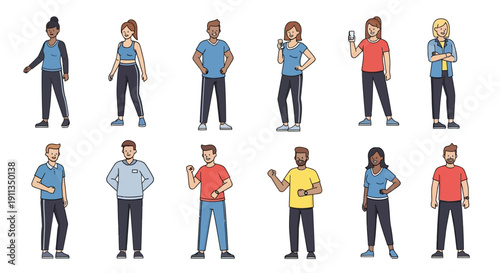 Diverse Group of People in Pixel Art Style, Standing and Posing