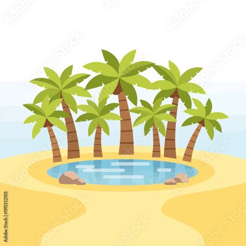 Tropical oasis with palm trees and clear blue water on sandy beach