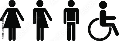 Inclusive restroom gender neutral signs with male female transgender and disabled icons set isolated on white background for public bathroom navigation